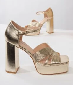 Unique Vintage Gold Deco Platform Heels -Pleaser Clothing Store unique vintage gold deco platform heels 742783