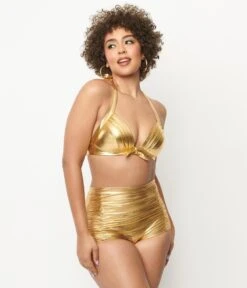 Unique Vintage Gold Monroe Halter Swim Top 8 Unique Vintage Gold Monroe Halter Swim Top -Pleaser Clothing Store unique vintage gold monroe halter swim top 892226