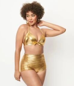 Unique Vintage Gold Monroe Halter Swim Top 7 Unique Vintage Gold Monroe Halter Swim Top -Pleaser Clothing Store unique vintage gold monroe halter swim top 989362