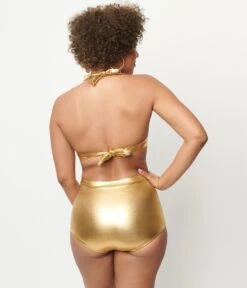 Unique Vintage Gold Monroe High Waist Swim Bottom -Pleaser Clothing Store unique vintage gold monroe high waist swim bottom 956477