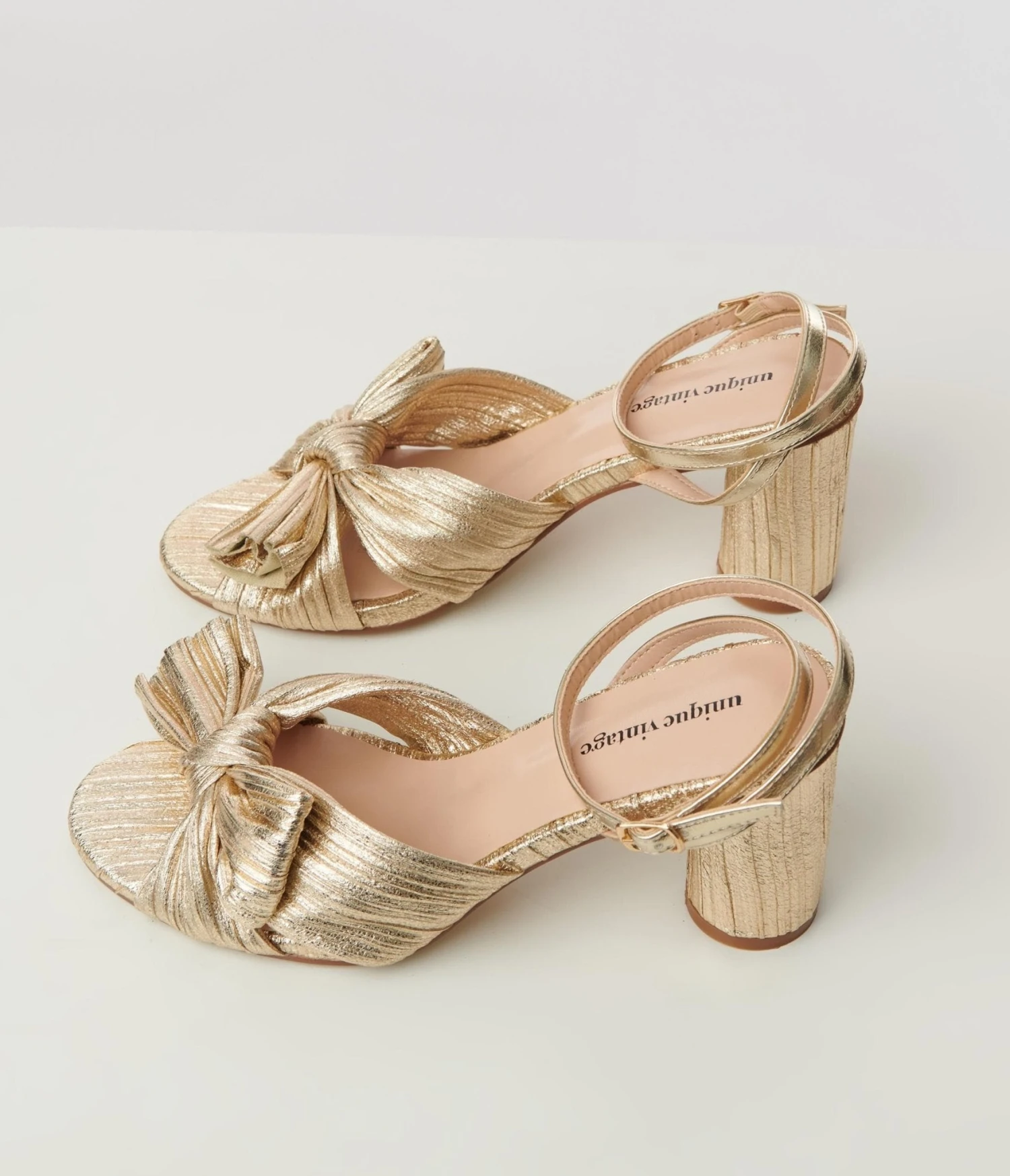 Unique Vintage Golden Slingback Bow Heel 3 Unique Vintage Golden Slingback Bow Heel - Image 3