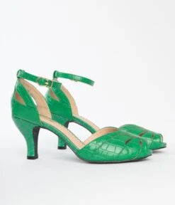Unique Vintage Green Crocodile Peep Toe Heels -Pleaser Clothing Store unique vintage green crocodile peep toe heels 656755