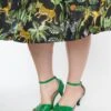 Unique Vintage Green Crocodile Peep Toe Heels