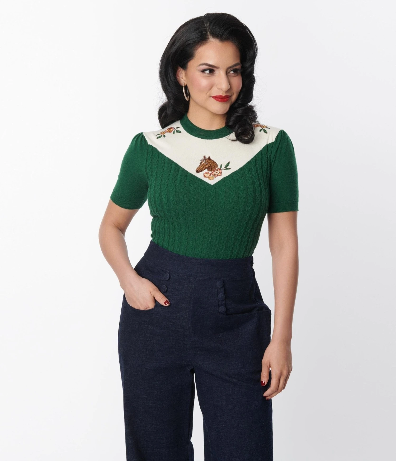 Unique Vintage Green & Ivory Western Floral Embroidered Park City Sweater 5 Unique Vintage Green & Ivory Western Floral Embroidered Park City Sweater - Image 5