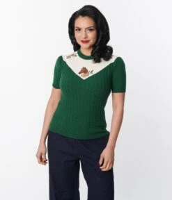 Unique Vintage Green & Ivory Western Floral Embroidered Park City Sweater 9 Unique Vintage Green & Ivory Western Floral Embroidered Park City Sweater -Pleaser Clothing Store unique vintage green ivory western floral embroidered park city sweater 331293