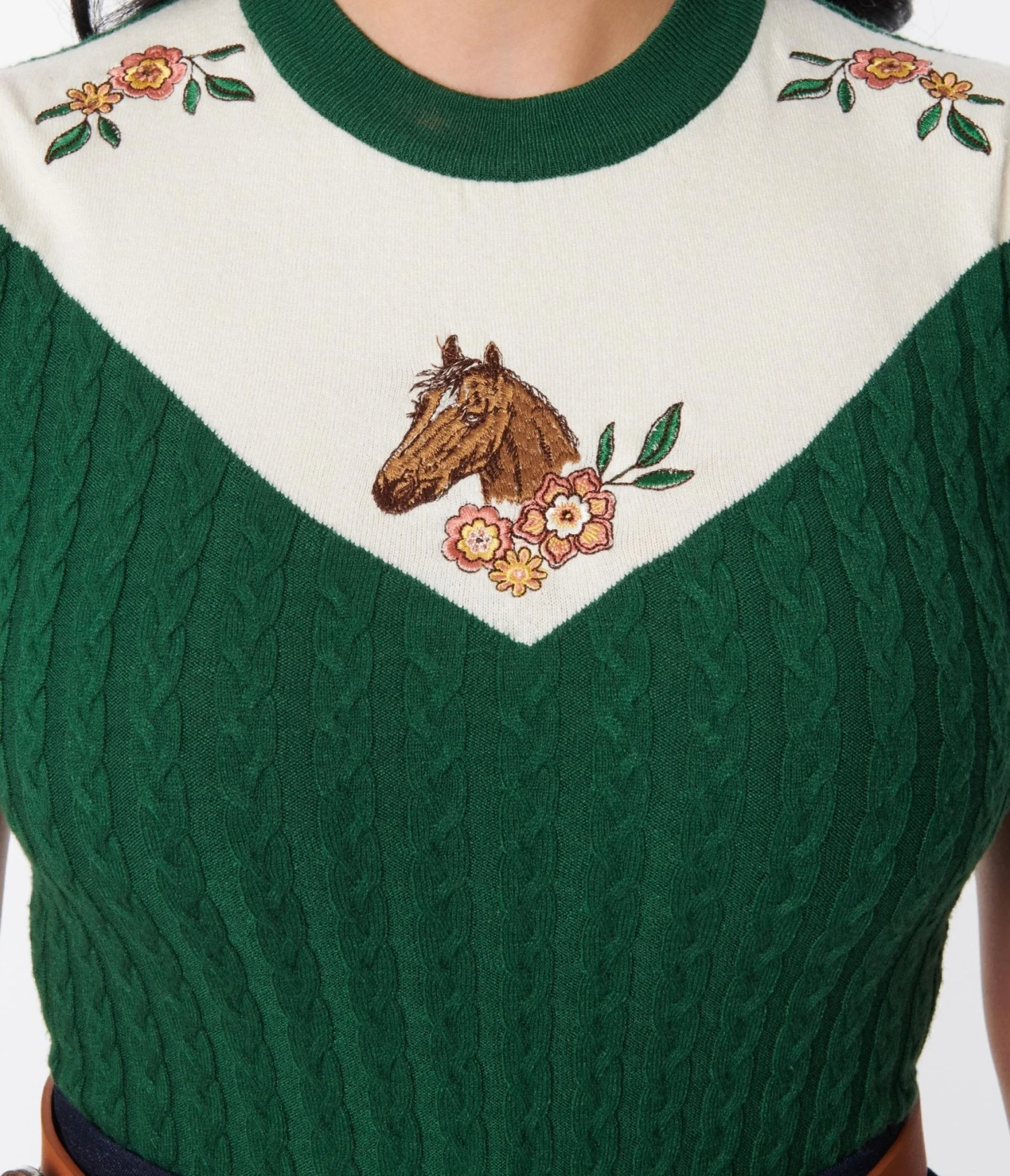 Unique Vintage Green & Ivory Western Floral Embroidered Park City Sweater 2 Unique Vintage Green & Ivory Western Floral Embroidered Park City Sweater - Image 2