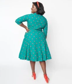 Unique Vintage Green Ladybug & Pin Dot Keyhole Neck Swing Dress -Pleaser Clothing Store unique vintage green ladybug pin dot keyhole neck swing dress 706239