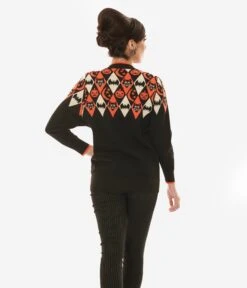 Unique Vintage Halloween Argyle Button Cardigan -Pleaser Clothing Store unique vintage halloween argyle button cardigan 586437