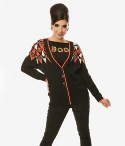 Unique Vintage Halloween Argyle Button Cardigan -Pleaser Clothing Store unique vintage halloween argyle button cardigan 990382