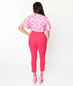 Unique Vintage Hot Pink Belted High Waist Rachelle Capri Pants -Pleaser Clothing Store unique vintage hot pink belted high waist rachelle capri pants 291450