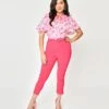 Unique Vintage Hot Pink Belted High Waist Rachelle Capri Pants