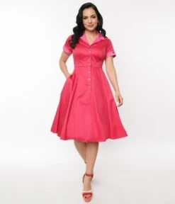 Unique Vintage Hot Pink Contrast Venus Swing Dress -Pleaser Clothing Store unique vintage hot pink contrast venus swing dress 975406