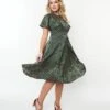 Unique Vintage Hunter Green & Rust Polka Dot Swing Dress