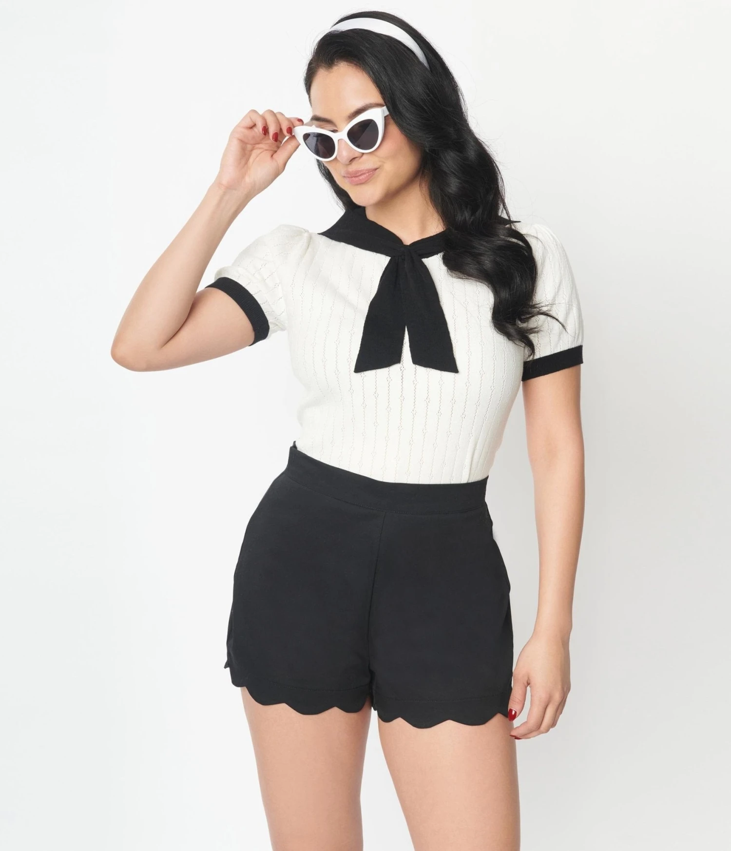 Unique Vintage Ivory & Black Neck Tie Park City Sweater 1 Unique Vintage Ivory & Black Neck Tie Park City Sweater