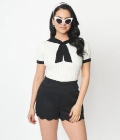 Unique Vintage Ivory & Black Neck Tie Park City Sweater 8 Unique Vintage Ivory & Black Neck Tie Park City Sweater -Pleaser Clothing Store unique vintage ivory black neck tie park city sweater 820540