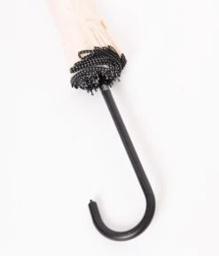 Unique Vintage Ivory & Black Polka Dot Princess Pagoda Umbrella -Pleaser Clothing Store unique vintage ivory black polka dot princess pagoda umbrella 747390