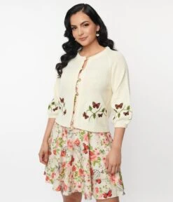 Unique Vintage Ivory Blouson Sleeve Cardigan -Pleaser Clothing Store unique vintage ivory blouson sleeve cardigan 878068