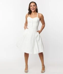 Unique Vintage Ivory Capelet Swing Dress -Pleaser Clothing Store unique vintage ivory capelet swing dress 816484