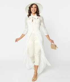 Unique Vintage Ivory Floral Lace Bridal Tallullah Duster -Pleaser Clothing Store unique vintage ivory floral lace bridal tallullah duster 165448