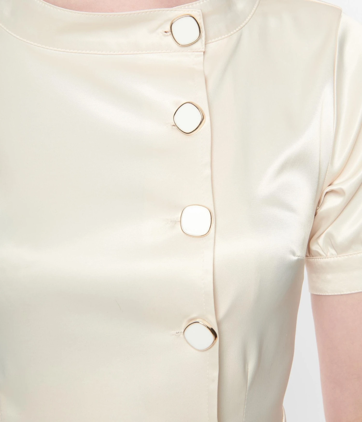 Unique Vintage Ivory Satin Button Bridal Swing Dress 2 Unique Vintage Ivory Satin Button Bridal Swing Dress - Image 2