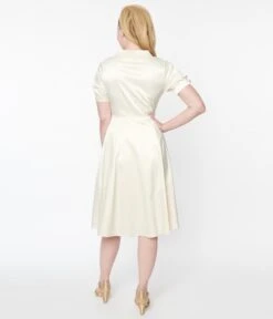 Unique Vintage Ivory Satin Button Bridal Swing Dress 8 Unique Vintage Ivory Satin Button Bridal Swing Dress -Pleaser Clothing Store unique vintage ivory satin button bridal swing dress 947607