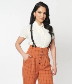 Unique Vintage Ivory Tie Neck Button Blouse -Pleaser Clothing Store unique vintage ivory tie neck button blouse 838888