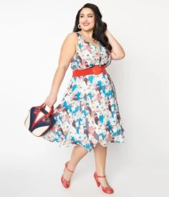 Unique Vintage La Jolla Cove Print Halter Swing Dress -Pleaser Clothing Store unique vintage la jolla cove print halter swing dress 174461