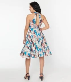 Unique Vintage La Jolla Cove Print Halter Swing Dress -Pleaser Clothing Store unique vintage la jolla cove print halter swing dress 552200