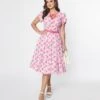 Unique Vintage Lavender & Hot Pink Cherry Print Dahlia Swing Dress