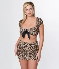 Unique Vintage Leopard Bow Bandeau Swim Top -Pleaser Clothing Store unique vintage leopard bow bandeau swim top 696065