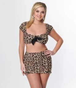 Unique Vintage Leopard Bow Bandeau Swim Top -Pleaser Clothing Store unique vintage leopard bow bandeau swim top 720576