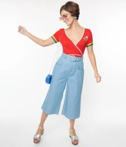 Unique Vintage Light Blue Denim Ginger Capri Pants