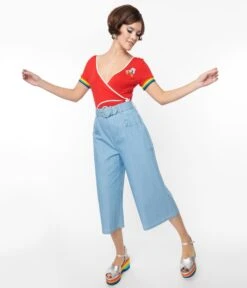 Unique Vintage Light Blue Denim Ginger Capri Pants -Pleaser Clothing Store unique vintage light blue denim ginger capri pants 327749