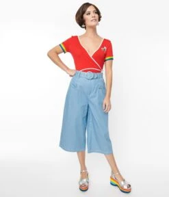 Unique Vintage Light Blue Denim Ginger Capri Pants -Pleaser Clothing Store unique vintage light blue denim ginger capri pants 397249