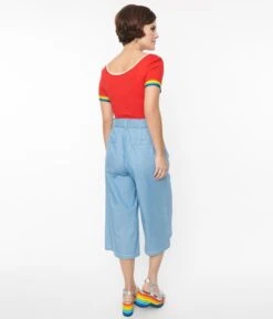 Unique Vintage Light Blue Denim Ginger Capri Pants -Pleaser Clothing Store unique vintage light blue denim ginger capri pants 905047