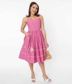 Unique Vintage Mauve Fish Embroidered Bobbie Swing Dress 10 Unique Vintage Mauve Fish Embroidered Bobbie Swing Dress -Pleaser Clothing Store unique vintage mauve fish embroidered bobbie swing dress 146346