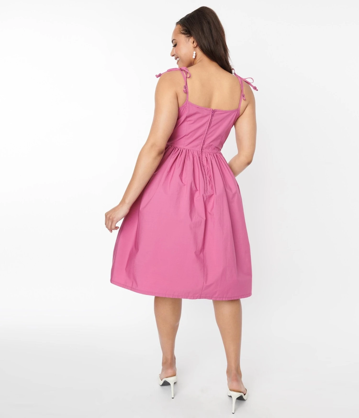 Unique Vintage Mauve Fish Embroidered Bobbie Swing Dress 3 Unique Vintage Mauve Fish Embroidered Bobbie Swing Dress - Image 3