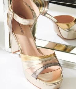 Unique Vintage Metallic Gold Peep Toe Platform Heels -Pleaser Clothing Store unique vintage metallic gold peep toe platform heels 946159