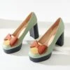 Unique Vintage Mint Bow Leatherette Platform Heels