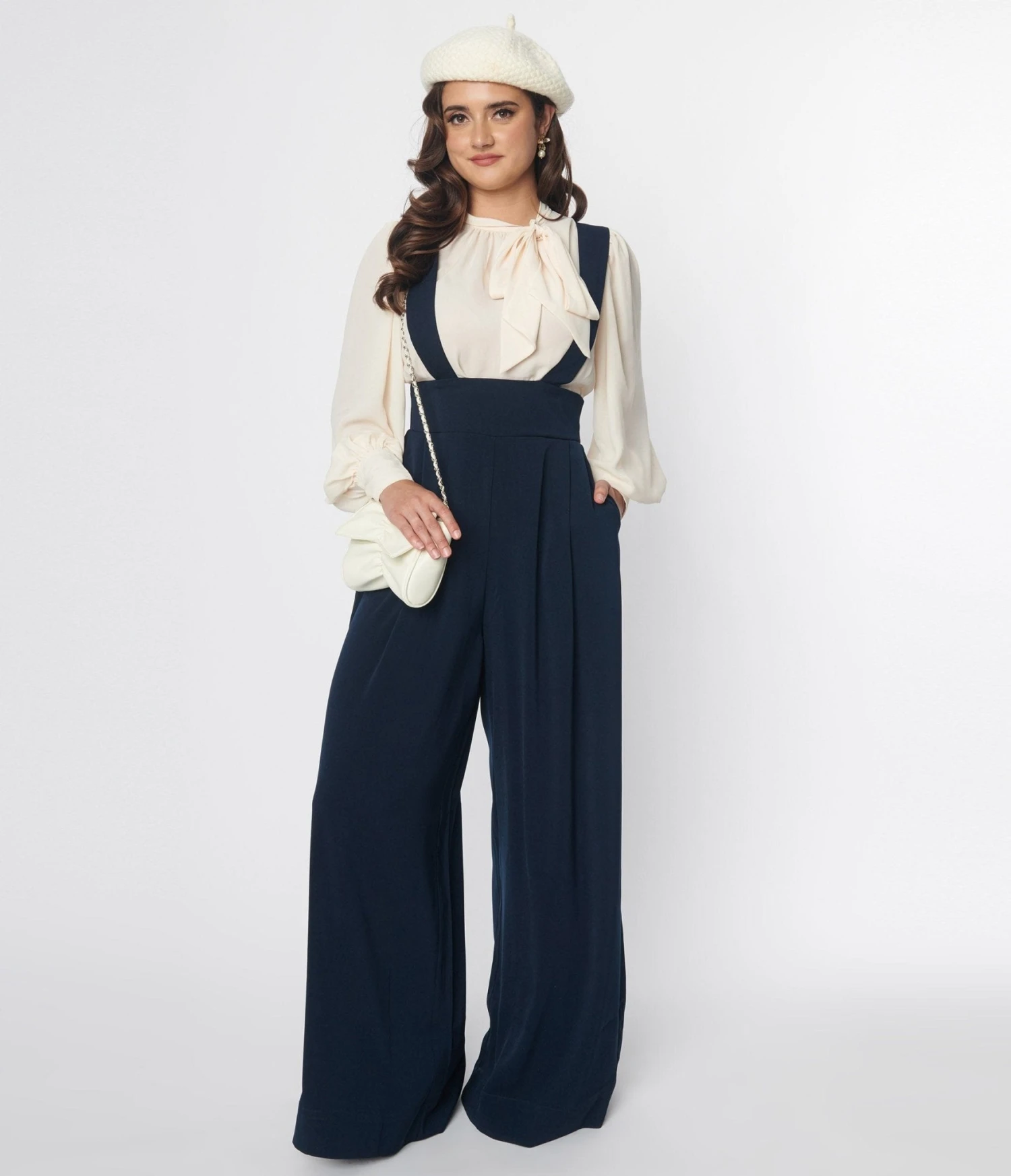 Unique Vintage Navy Blue Rochelle Suspender Pants 1 Unique Vintage Navy Blue Rochelle Suspender Pants