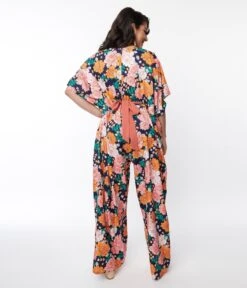 Unique Vintage Navy & Pink Floral Caftan Jumpsuit -Pleaser Clothing Store unique vintage navy pink floral caftan jumpsuit 598547