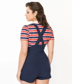 Unique Vintage Navy & Red Striped Bow Sweetie Knit Top -Pleaser Clothing Store unique vintage navy red striped bow sweetie knit top 173261