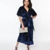 Unique Vintage Navy & Silver Stars Velvet Wrap Midi Dress