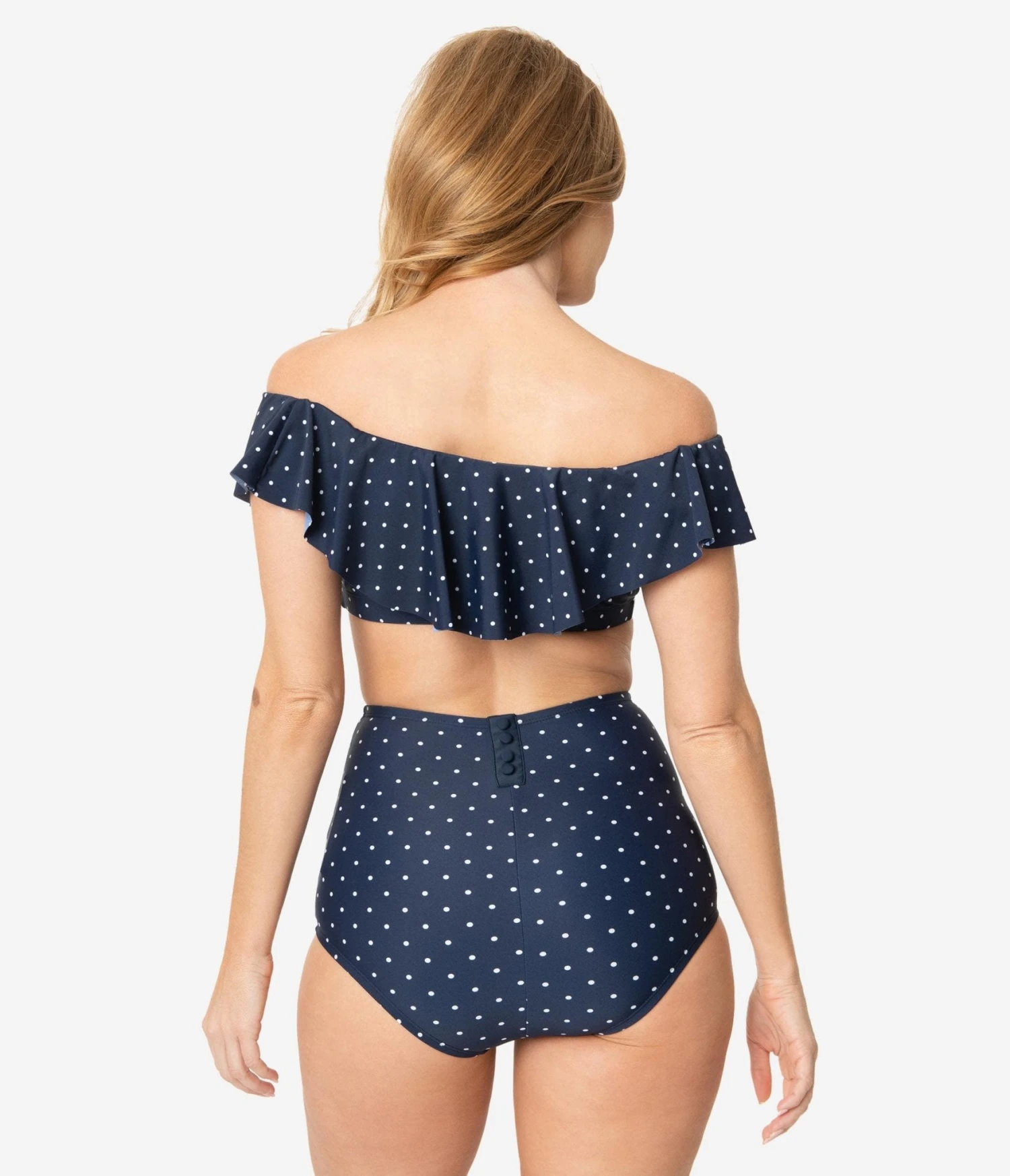 Unique Vintage Navy & White Pin Dot High Waist Louise Swim Bottoms 3 Unique Vintage Navy & White Pin Dot High Waist Louise Swim Bottoms - Image 3