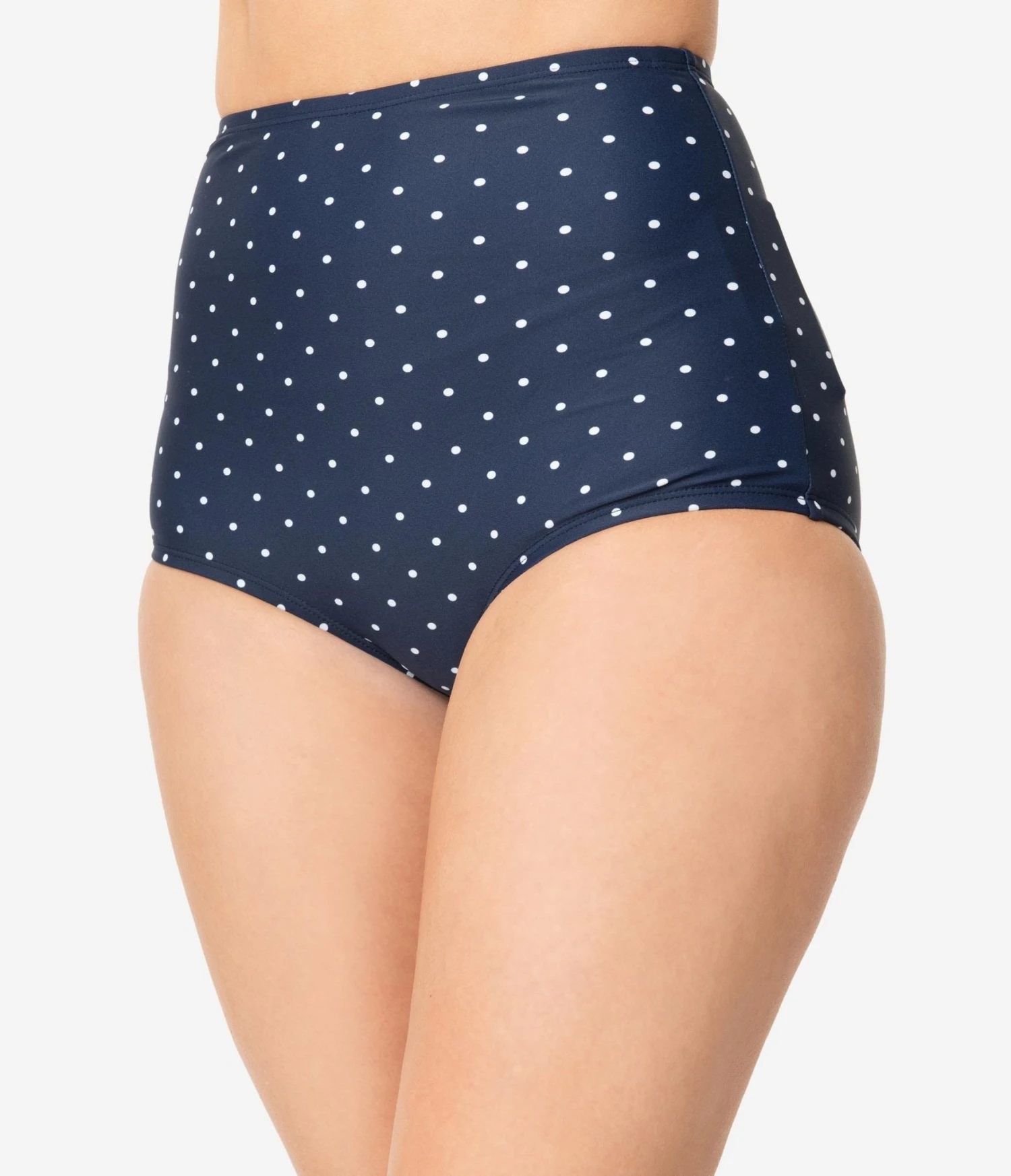 Unique Vintage Navy & White Pin Dot High Waist Louise Swim Bottoms 2 Unique Vintage Navy & White Pin Dot High Waist Louise Swim Bottoms - Image 2