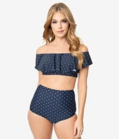 Unique Vintage Navy & White Pin Dot High Waist Louise Swim Bottoms 9 Unique Vintage Navy & White Pin Dot High Waist Louise Swim Bottoms -Pleaser Clothing Store unique vintage navy white pin dot high waist louise swim bottoms 907073