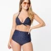 Unique Vintage Navy & White Pin Dot Monroe High Waist Swim Bottom