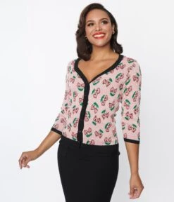 Unique Vintage Pink & Cherry Hearts Cardigan -Pleaser Clothing Store unique vintage pink cherry hearts cardigan 438758