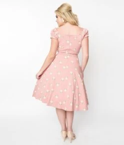 Unique Vintage Pink & Cream Rose Print Ohara Swing Dress -Pleaser Clothing Store unique vintage pink cream rose print ohara swing dress 325244