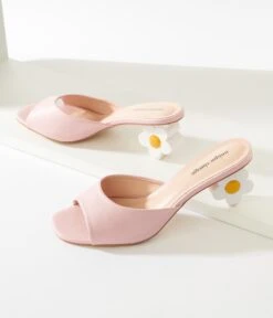 Unique Vintage Pink Daisy Mule Kitten Heels -Pleaser Clothing Store unique vintage pink daisy mule kitten heels 427391